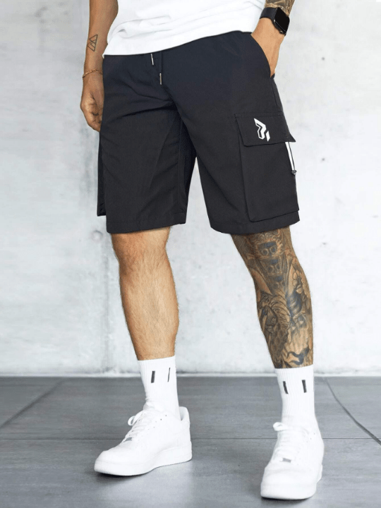 Manfinity LEGND Loose - Fit Men's Letter Patched Detail Cargo Shorts With Flap Pockets, Side Drawstring Waist - Lolli World Marketplace