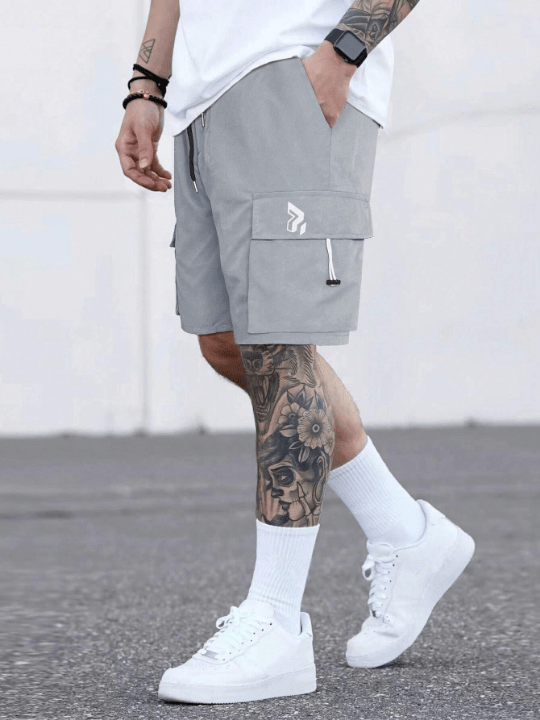 Manfinity LEGND Loose - Fitting Men's Letter Patch Detail Flap Pocket Drawstring Waist Cargo Shorts - Lolli World Marketplace