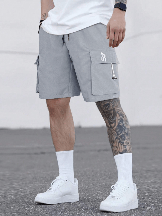 Manfinity LEGND Loose - Fitting Men's Letter Patch Detail Flap Pocket Drawstring Waist Cargo Shorts - Lolli World Marketplace