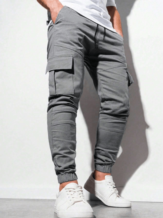 Manfinity LEGND Men Flap Pocket Drawstring Waist Cargo Pants - Lolli World Marketplace