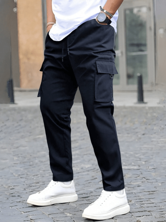 Manfinity LEGND Men's Drawstring Waist Cargo Pants With Pockets - Lolli World Marketplace