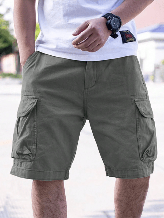 Manfinity Loose Fit Men's Cargo Shorts With Flap Pockets, Side Drawstring Waist - Lolli World Marketplace