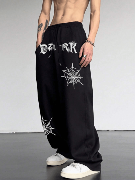 Manfinity Loose Fit Men's Letter Graphic Drawstring Sweatpants With Slant Pockets - Lolli World Marketplace