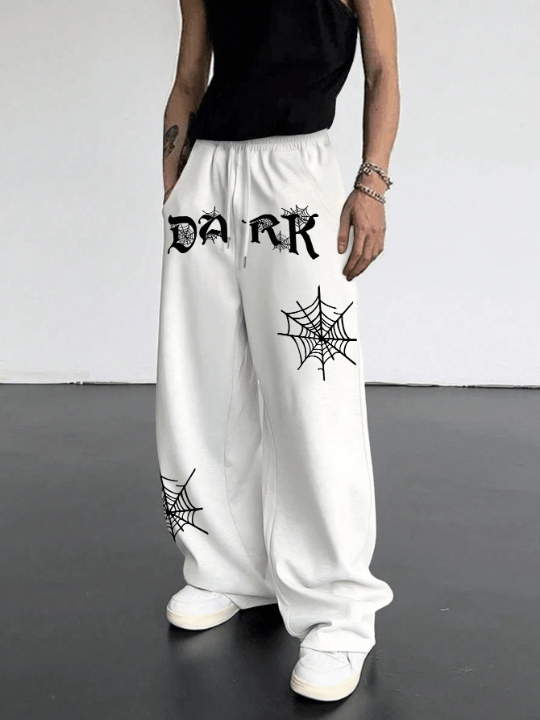 Manfinity Men's Letter And Spider Web Print Drawstring Waist Jogger Pants - Lolli World Marketplace