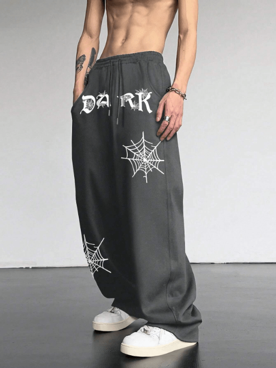 Manfinity Men's Letter & Spider Web Print Drawstring Waist Sweatpants - Lolli World Marketplace