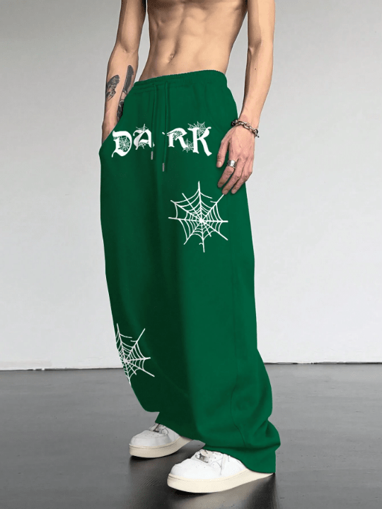 Manfinity Men's Letter & Spider Web Printed Drawstring Waist Jogger Pants - Lolli World Marketplace