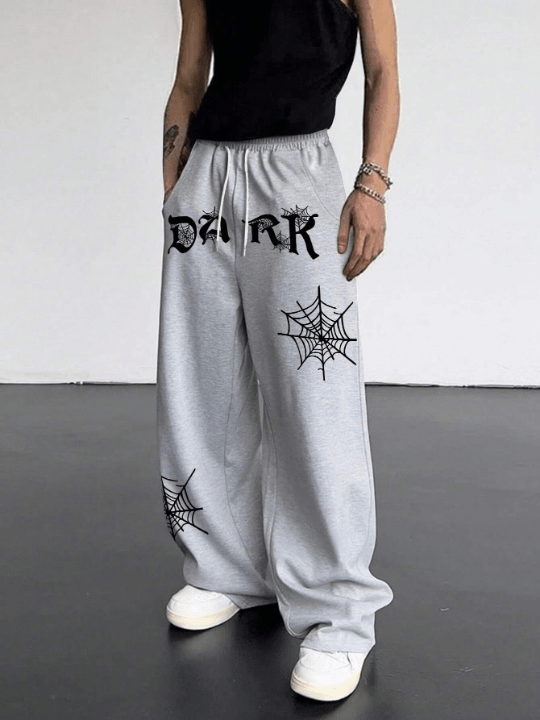Manfinity Men's Loose Spider Web Pattern Sweatpants - Lolli World Marketplace