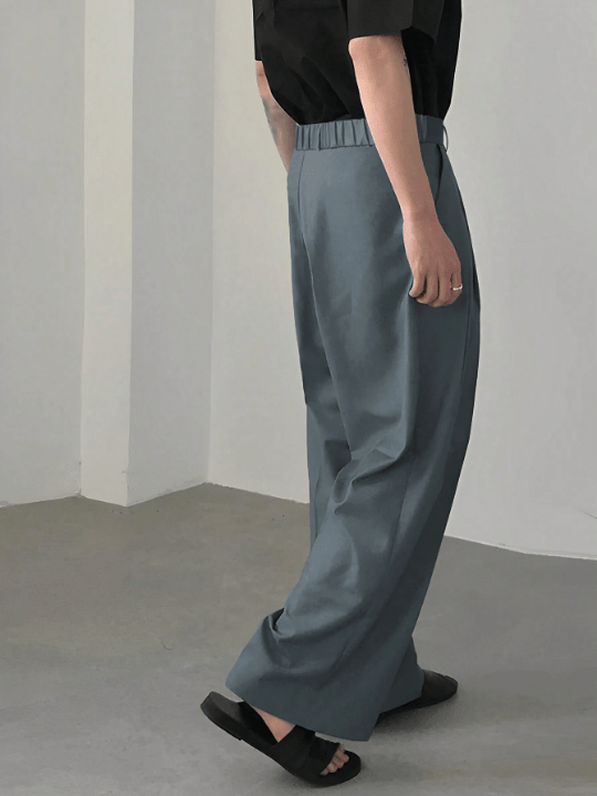 Manfinity Men's Solid Color Wide Leg Pants With Pleats And Slant Pockets - Lolli World Marketplace