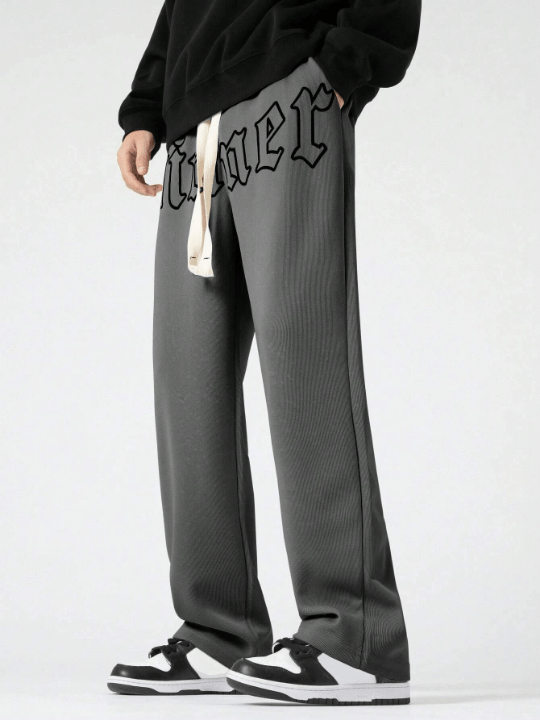 Manfinity Sporsity Loose Fit Men's Letter Printed Drawstring Waist Straight Leg Pants - Lolli World Marketplace