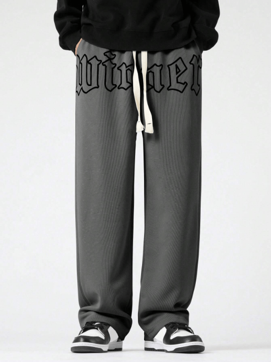 Manfinity Sporsity Loose Fit Men's Letter Printed Drawstring Waist Straight Leg Pants - Lolli World Marketplace