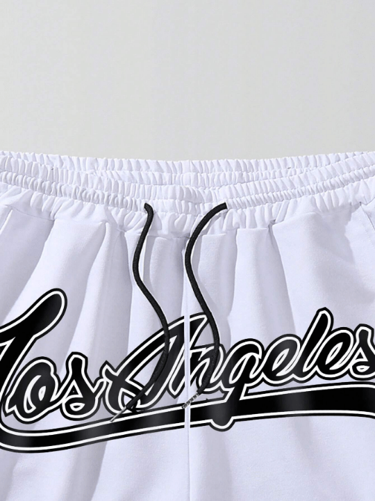 Manfinity Sporsity Loose - Fit Men's Shorts With Letter Graphic, Contrast Trim And Drawstring Waist - Lolli World Marketplace