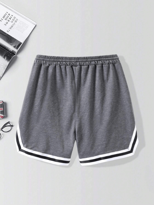 Manfinity Sporsity Manfinity Loose Fit Men's Letter Graphic Striped Trim Drawstring Elastic Waist Track Grey Shorts - Lolli World Marketplace