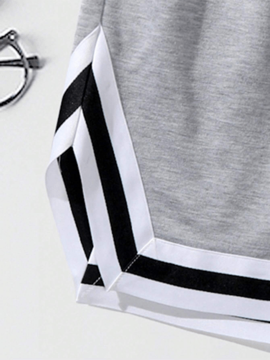 Manfinity Sporsity Manfinity Loose Fit Men's Letter Printed Striped Trim Grey Shorts With Drawstring Waist - Lolli World Marketplace