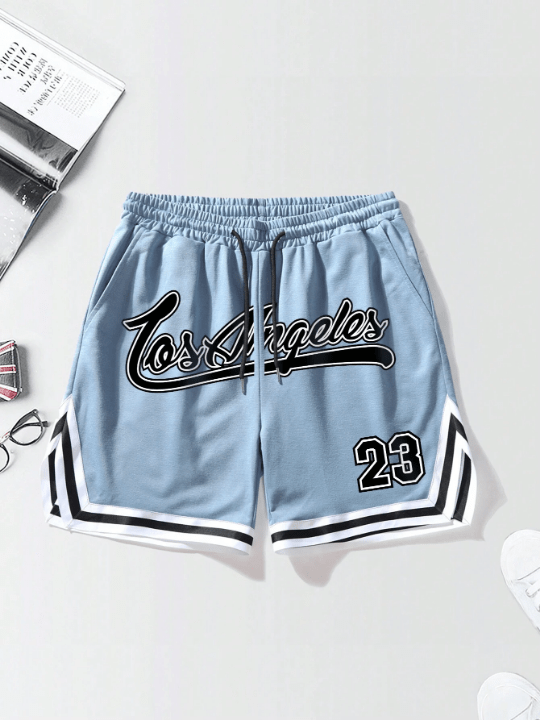 Manfinity Sporsity Manfinity Men's Loose Fit Shorts With Letter Print And Contrast Trims Design, Featuring A Drawstring Waist Basketball Shorts - Lolli World Marketplace