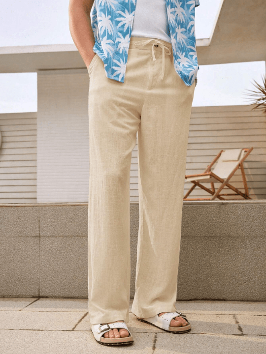 Manfinity VCAY Men's Solid Color Woven Casual Straight Pants With Oblique Pockets - Lolli World Marketplace