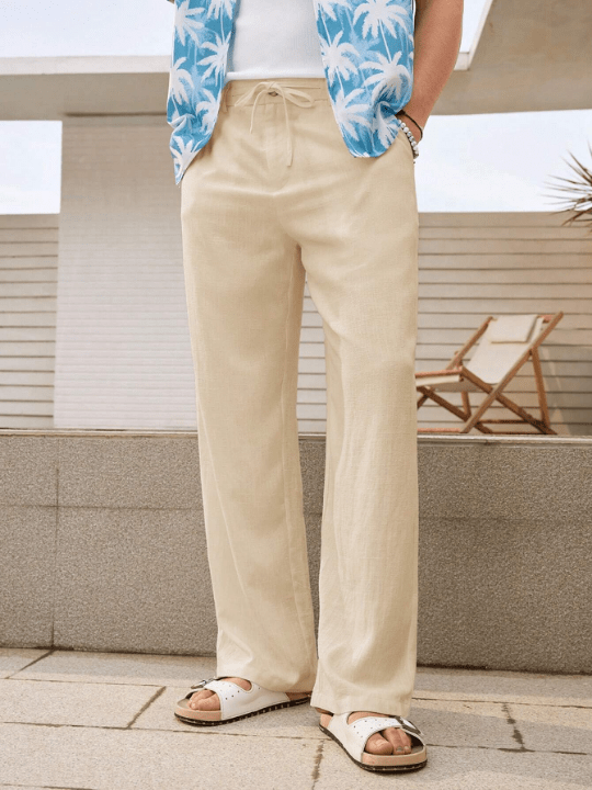 Manfinity VCAY Men's Solid Color Woven Casual Straight Pants With Oblique Pockets - Lolli World Marketplace