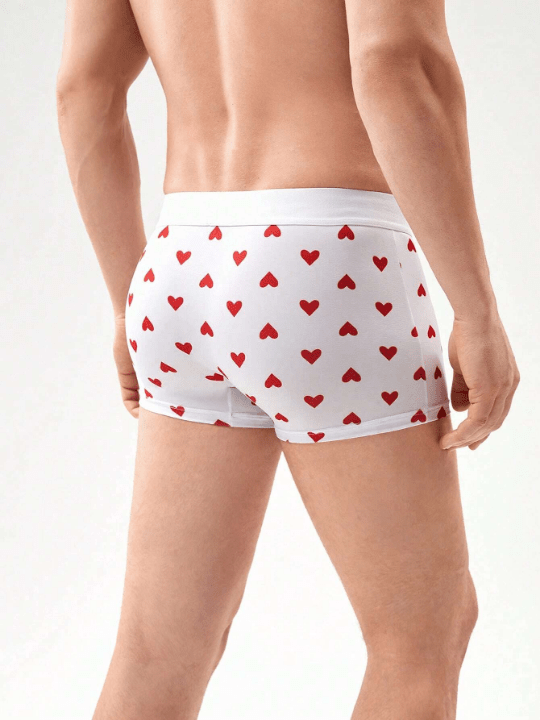 Men 1pc Heart Print Contrast Tape Boxer Brief - Lolli World Marketplace
