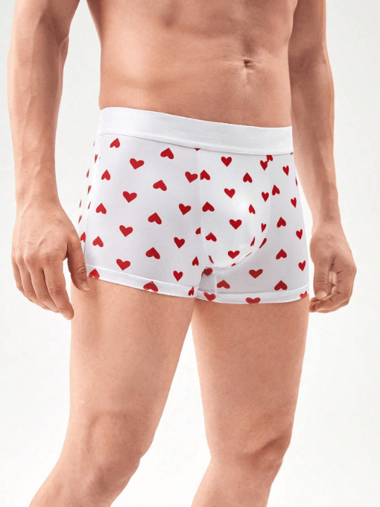 Men 1pc Heart Print Contrast Tape Boxer Brief - Lolli World Marketplace
