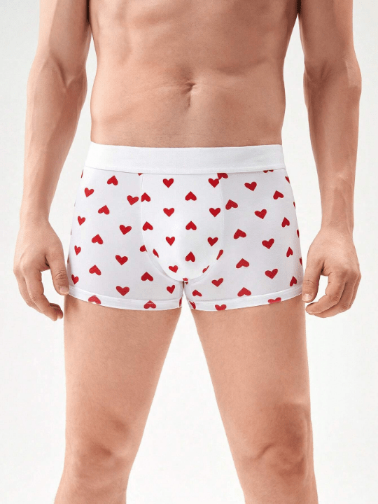 Men 1pc Heart Print Contrast Tape Boxer Brief - Lolli World Marketplace