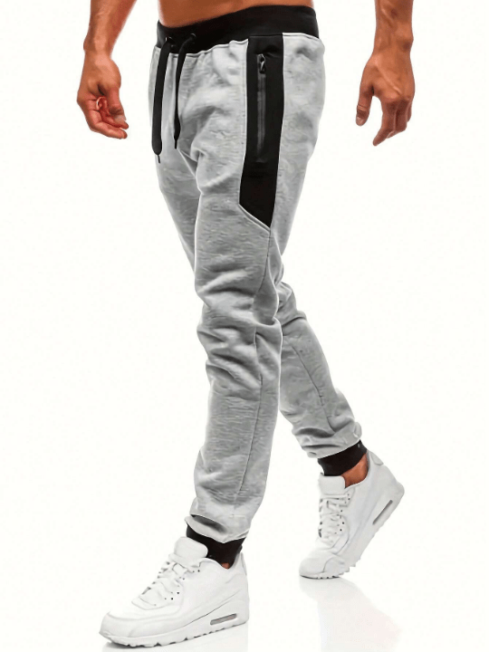Men Contrast Panel Drawstring Waist Sweatpants - Lolli World Marketplace