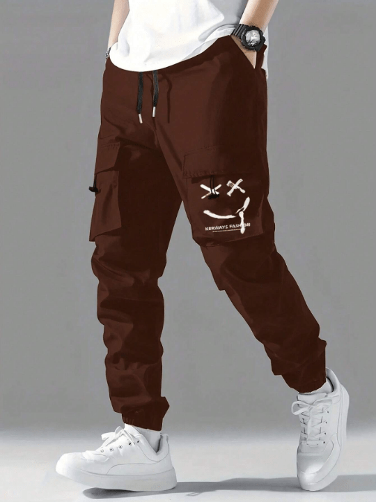 Men Letter Graphic Drawstring Waist Cargo Pants - Lolli World Marketplace