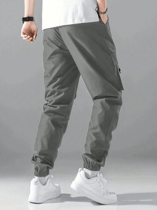 Men Letter Graphic Flap Pocket Drawstring Waist Cargo Pants - Lolli World Marketplace
