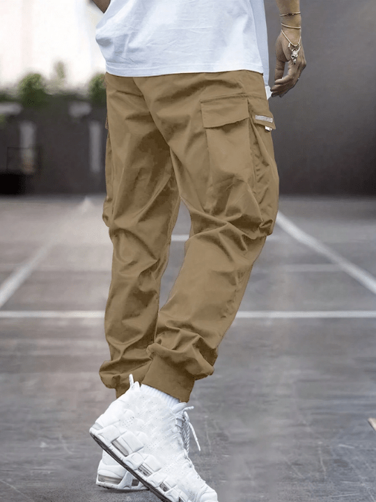 Men Letter Graphic Flap Pocket Drawstring Waist Cargo Pants - Lolli World Marketplace