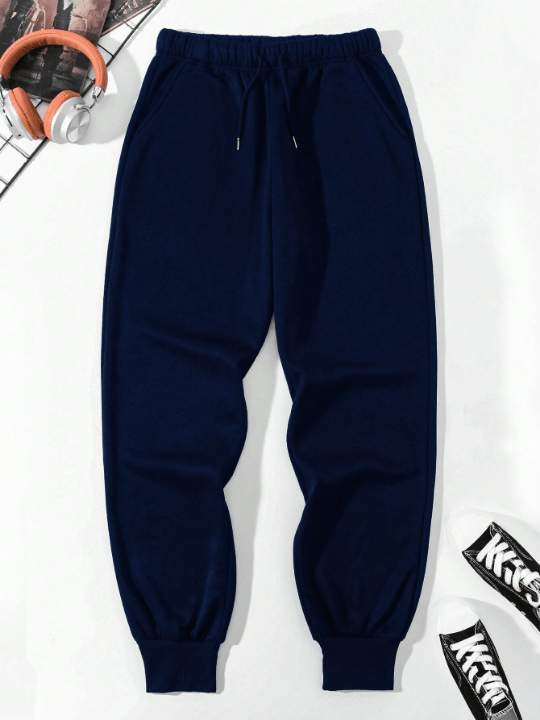 Men Solid Drawstring Waist Pants - Lolli World Marketplace