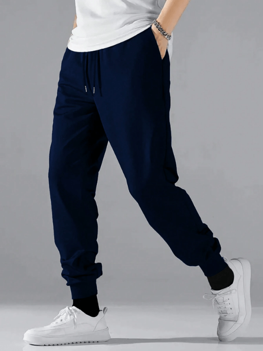 Men Solid Drawstring Waist Pants - Lolli World Marketplace
