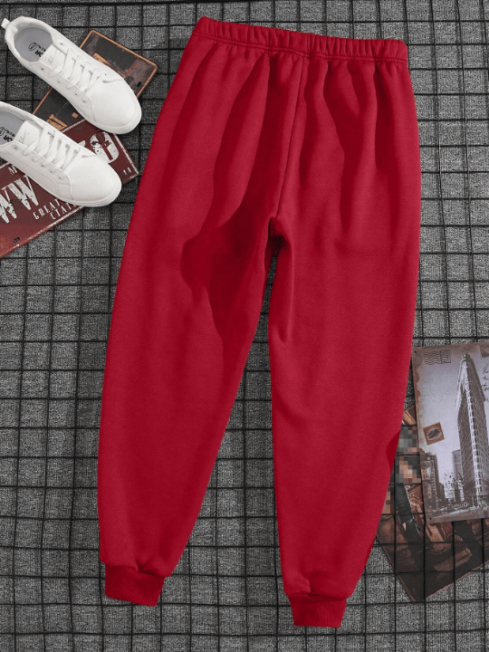 Men Solid Drawstring Waist Thermal Lined Sweatpants - Lolli World Marketplace