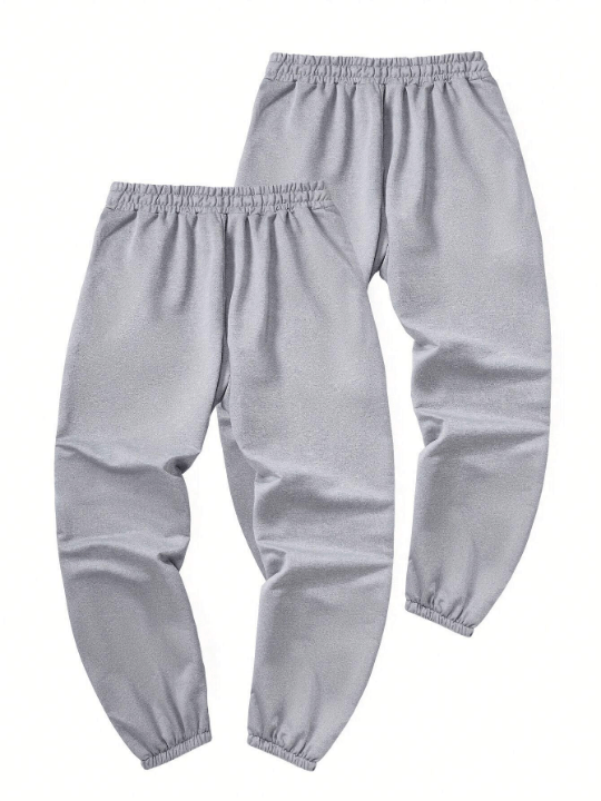 Men's 2pcs/Set Spring/Summer Fashionable Solid Color Casual Pants With Pockets And Elastic Drawstring Waistband - Lolli World Marketplace