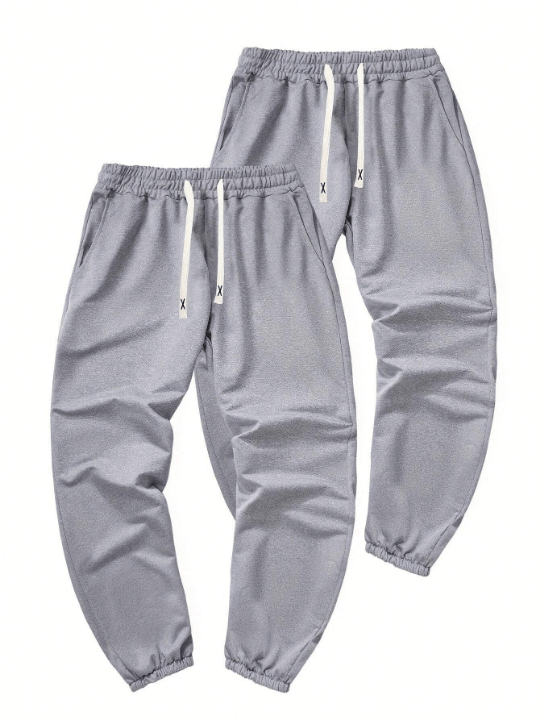 Men's 2pcs/Set Spring/Summer Fashionable Solid Color Casual Pants With Pockets And Elastic Drawstring Waistband - Lolli World Marketplace