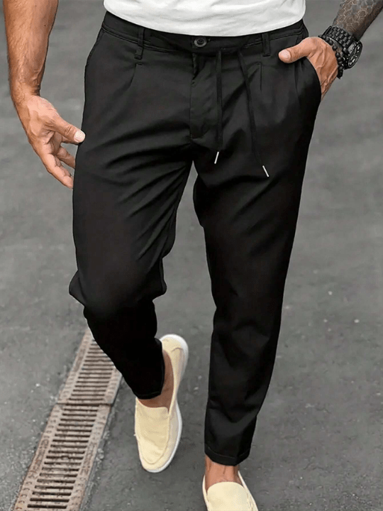 Men's Simple Solid Color Drawstring Waist & Cuffed Hem Long Pants - Lolli World Marketplace