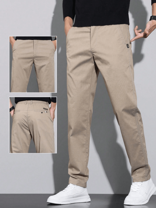 Men's Solid Color Plaid Detail Tapered Pants - Lolli World Marketplace