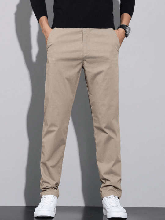 Men's Solid Color Plaid Detail Tapered Pants - Lolli World Marketplace