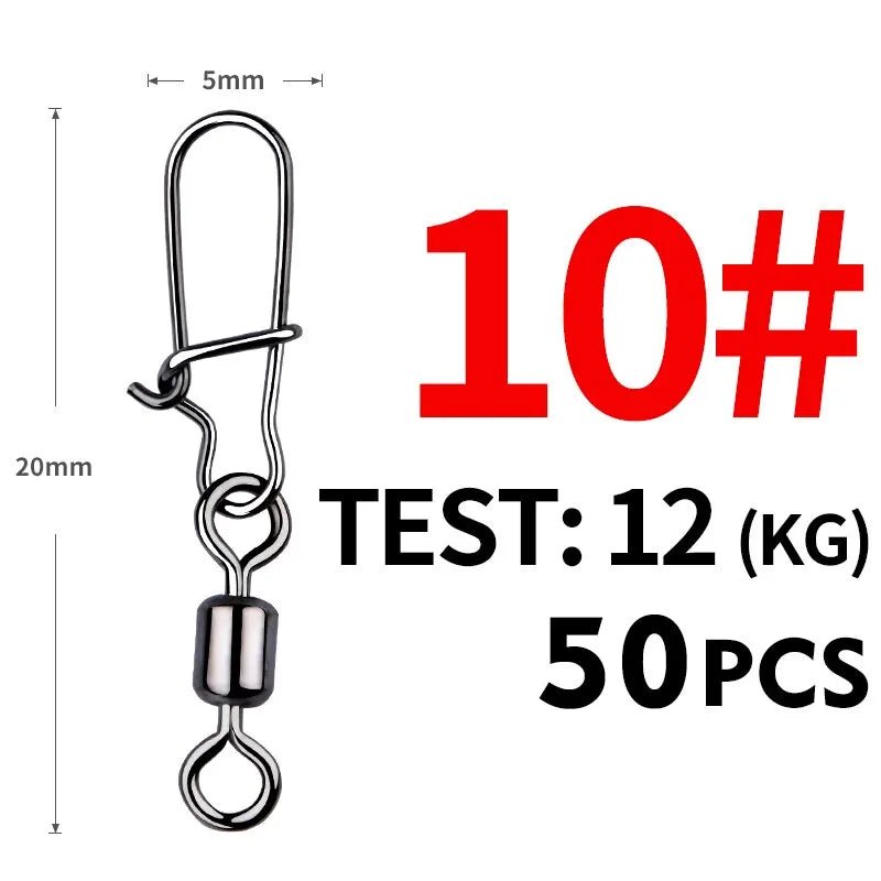 MEREDITH Pike Fishing Accessories Connector 50PCS Pin Bearing Rolling Swivel Stainless Steel Snap Fishhook Lure Swivels Tackle