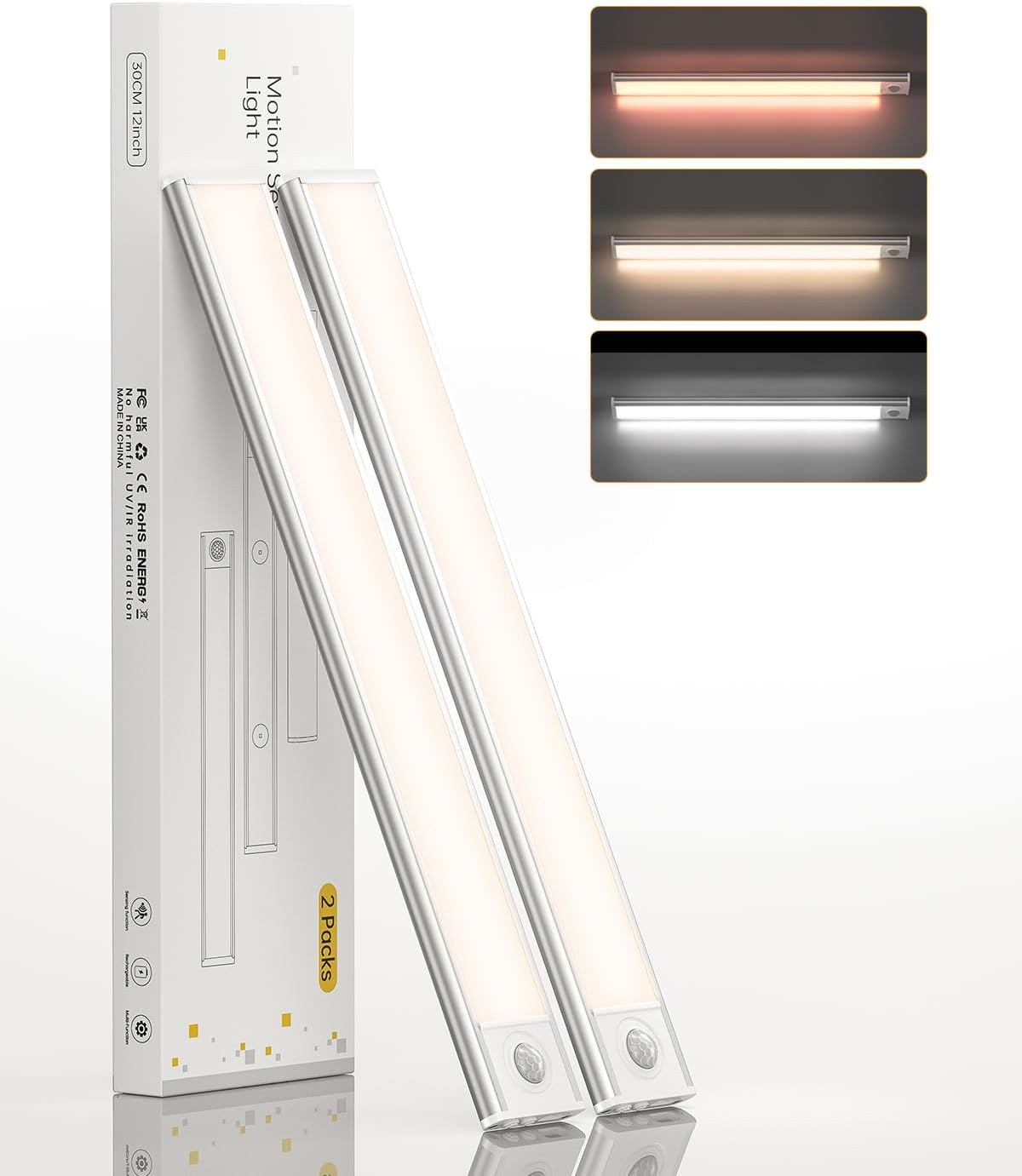 Motion Sensor Light Indoor Lighting with 3 Colors Rechargeable Lamp 60cm