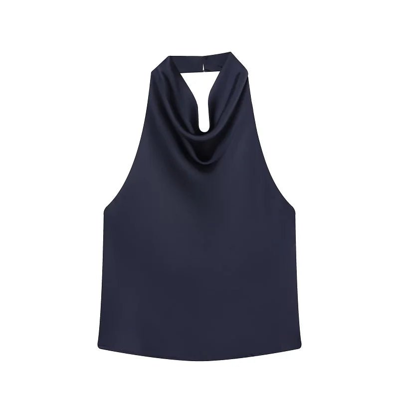 MUJER Halter Tops for Women Black Satin Backless Top Female Pink Summer Beach Top Woman off Shoulder Camisole Top Women