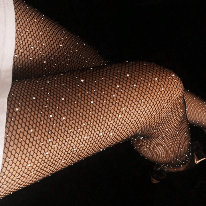 New Arrival Rhinestone Decor Fishnet Stocking With Open Crotch, Rhinestone Garter Belt And Long Socks Design - Lolli World Marketplace