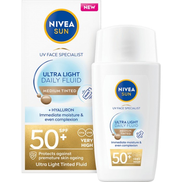 NIVEA SUN UV Face Ultra Light Fluid, Medium Tinted SPF 50+, 40 ml
