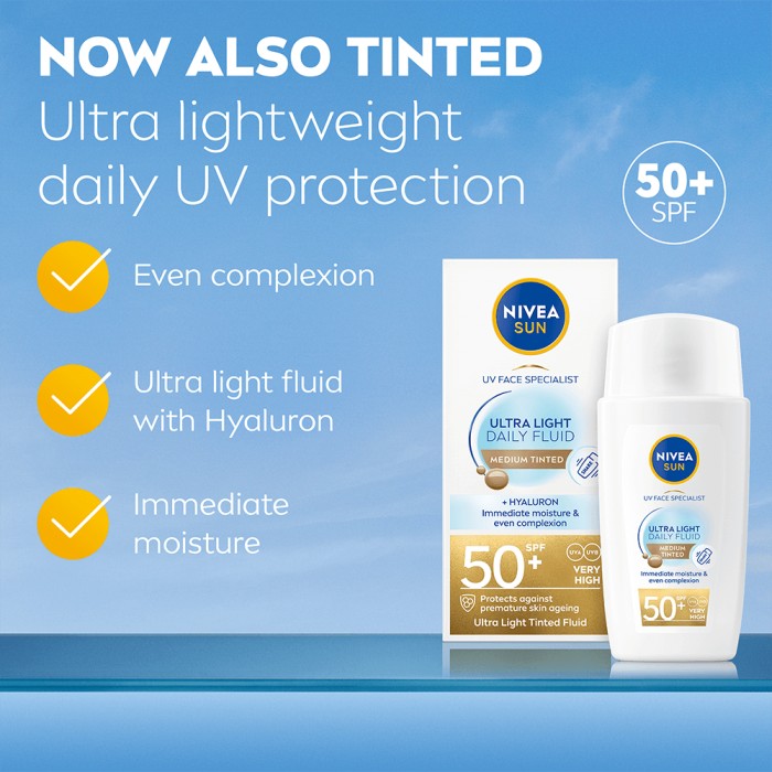 NIVEA SUN UV Face Ultra Light Fluid, Medium Tinted SPF 50+, 40 ml