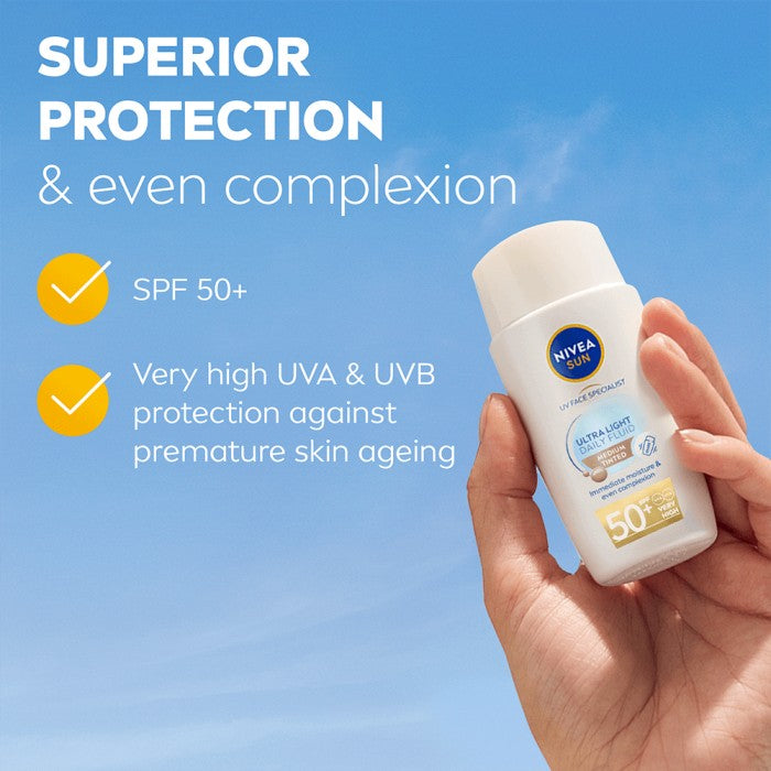 NIVEA SUN UV Face Ultra Light Fluid, Medium Tinted SPF 50+, 40 ml