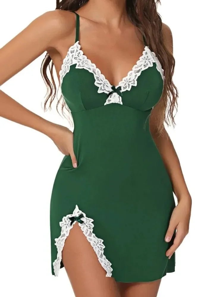 Pajamas Women Sleepwear Sexy Lingerie Sleeveless V - neck Straps Lace Silk Satin Dress Nighties Nightgown Nightwear Sleepshirts