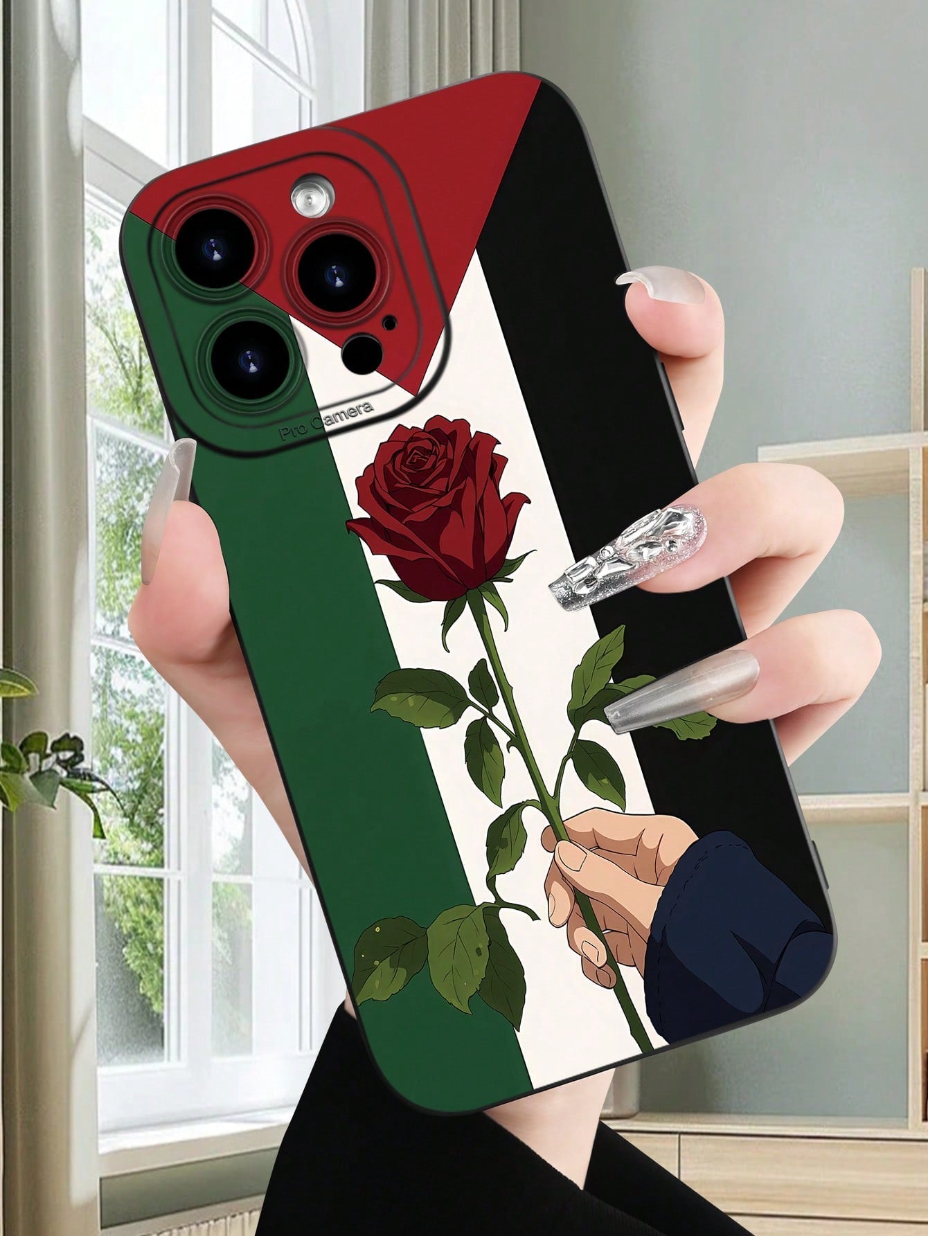 Plant 1pc Rose Pattern 2D Printing Fashionable & Elegant Flag Style Phone Case, Suitable For Gifting To Elders, Friends, Family, Couples, Birthday, Holiday, Soft Matte Black Full Coverage Protection From Dust And Water, Compatible With IPhone 16/15/14/13/