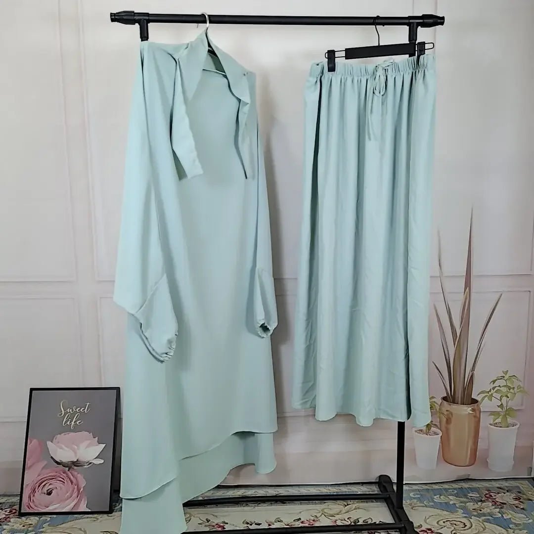 Ramadan 2 Piece Long Khimar with Skirt Set Abaya Muslim Women Prayer Garment Dubai Prayer Dress Eid Niqab Jilbab Eid 2025