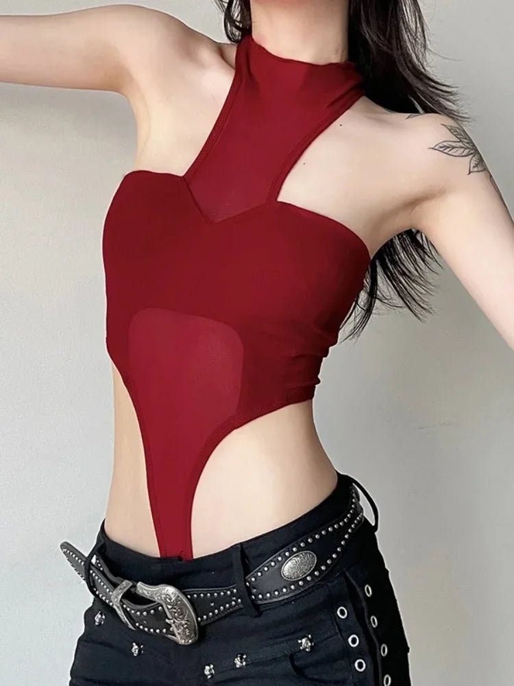 Red Lingerie Sexy Bodysuit Transparent Mesh Body Feminino Neck - mounted One - pieces Backless Tops For Women Y2k Clothes Bustier