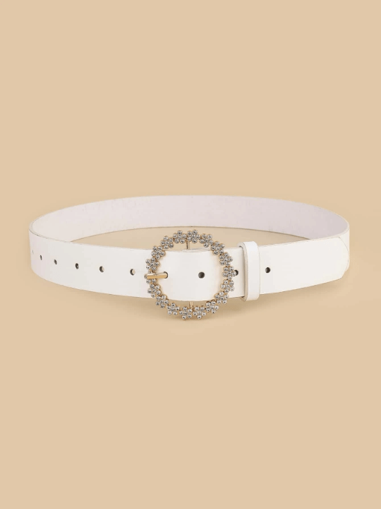 Rhinestone Decor Round Buckle Belt With Hole Punch - Lolli World Marketplace