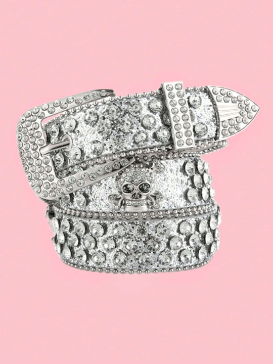 Rhinestone & Skull Decor Geometric Buckle Belt - Lolli World Marketplace