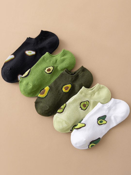 ROMWE 5pairs Avocado Pattern Invisible Socks - Lolli World Marketplace