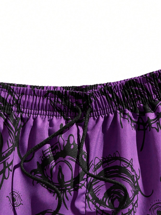 ROMWE Goth Men Eye Print Drawstring Waist Shorts - Lolli World Marketplace